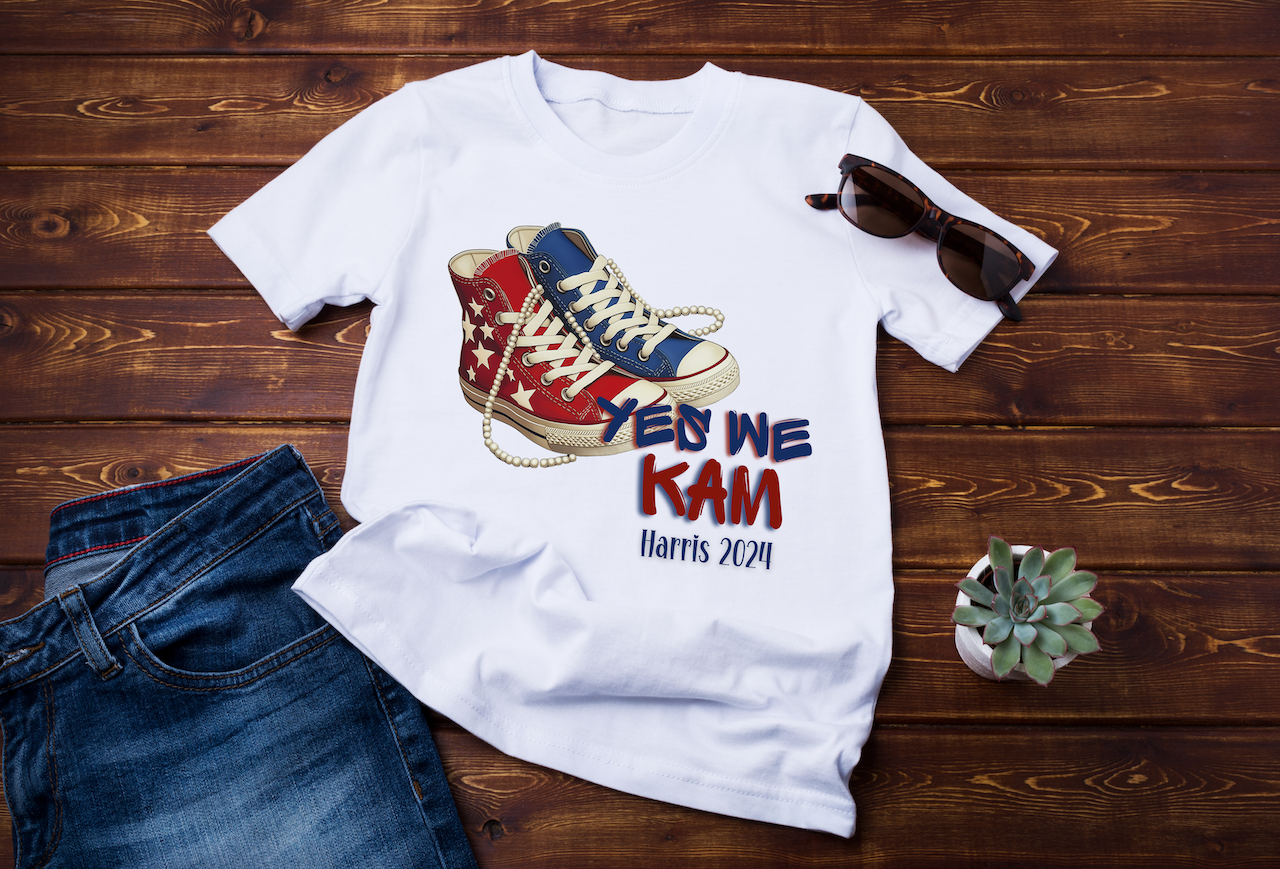 Yes We Kam T-Shirt (Red, White, and Blue Chucks and Pearls)