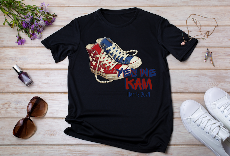 Yes We Kam T-Shirt (Red, White, and Blue Chucks and Pearls)