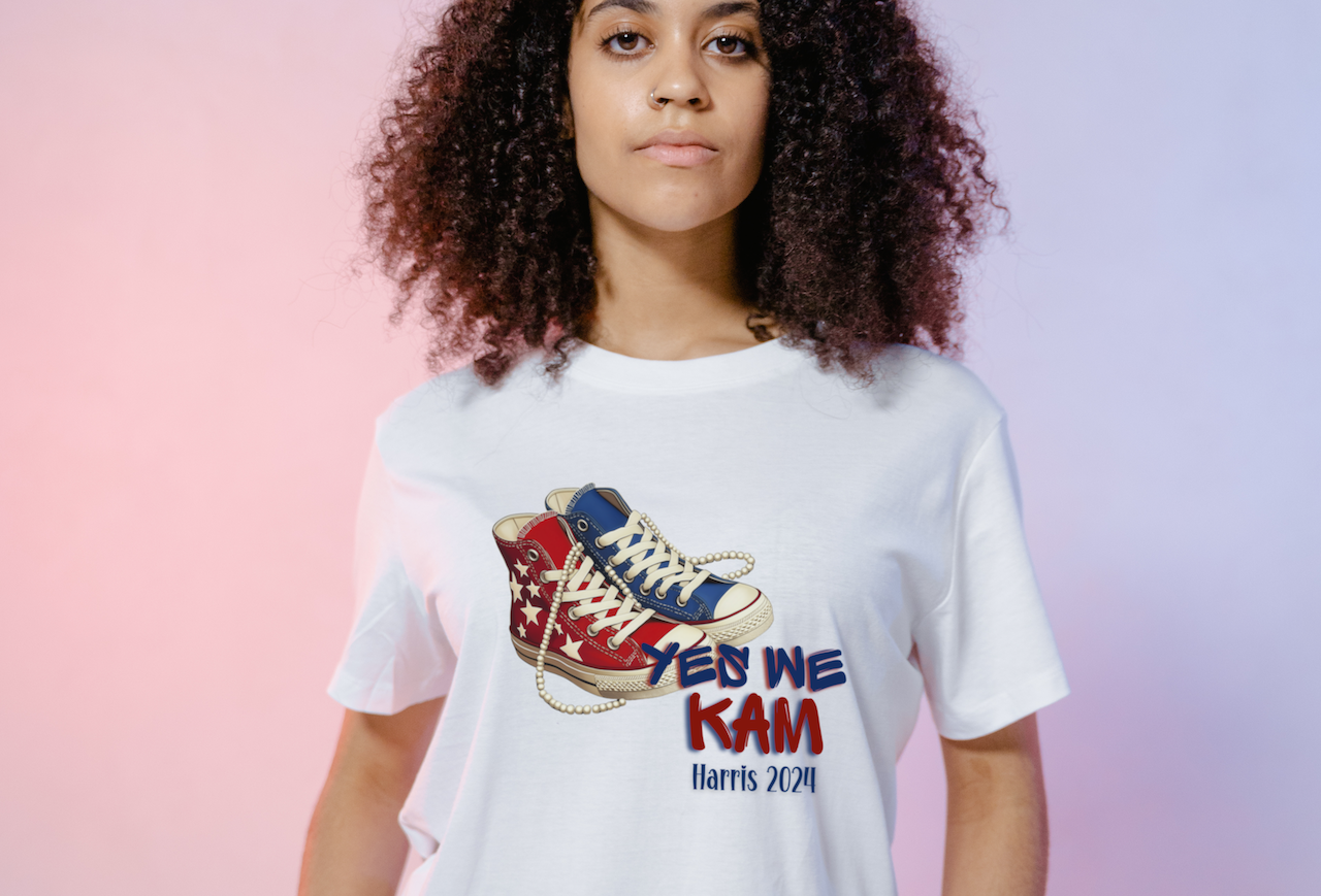 Yes We Kam T-Shirt (Red, White, and Blue Chucks and Pearls)