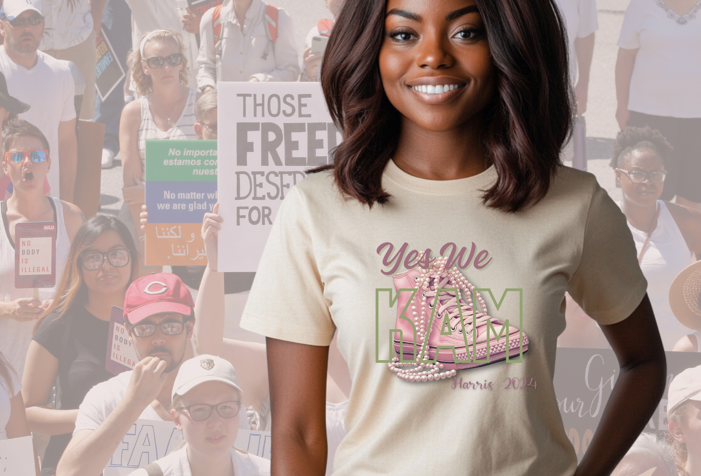 Yes We Kam T-Shirt (Pink Chucks and Pearls)