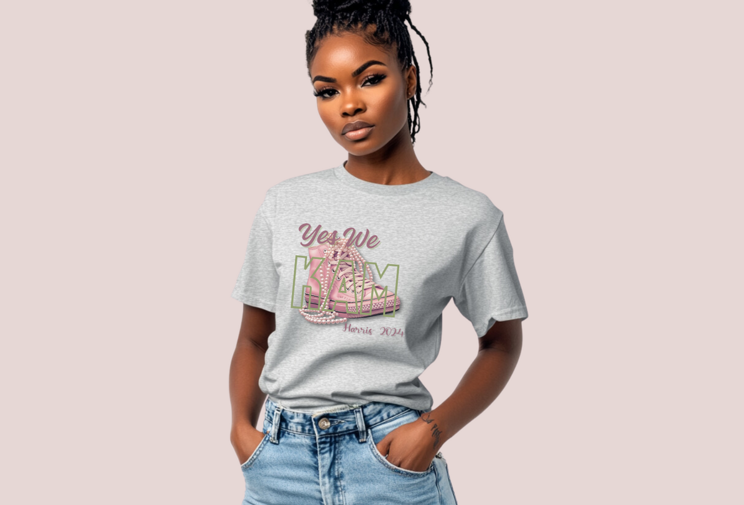 Yes We Kam T-Shirt (Pink Chucks and Pearls)