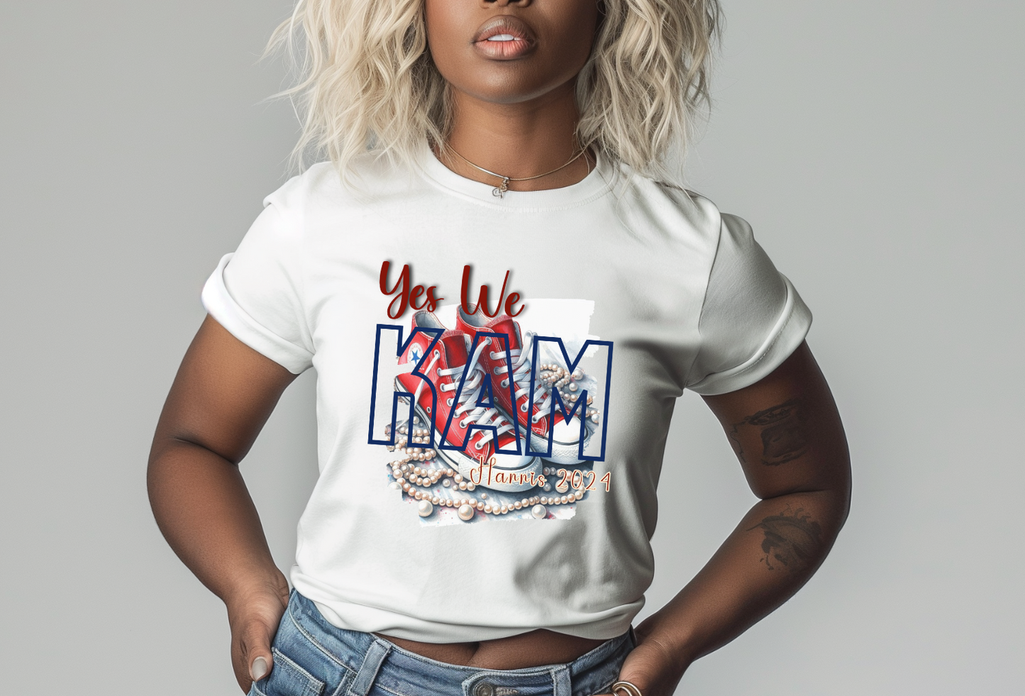 Yes We Kam T-Shirt (Red Chucks and Pearls)