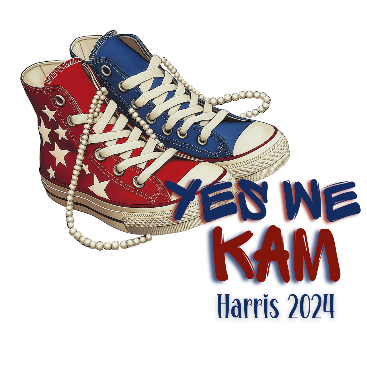 Yes We Kam T-Shirt (Red, White, and Blue Chucks and Pearls)